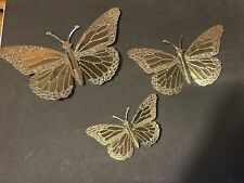 Three Vintage Very Shiny Butterflies Wall Hanging HOMCO Home Interiors Metal MCM picture