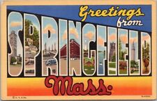 Vintage SPRINGFIELD, Massachusetts Large Letter Postcard Curteich Linen c1937 picture