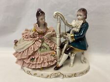 Vintage Dresden Porcelain Lace Musical Couple Man Woman Figurine picture