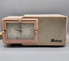 VINTAGE 1957 Bulova Clock Radio Model 100 PINK, 5 Tube AM Radio picture