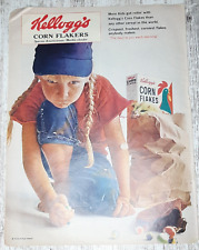 1965 Kellogg's Vintage Print Ad Corn Flakes Cereal Little Girl Pig Tails Marbles picture