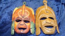 SET OF TWO AFRICAN WOODEN TRIBAL MASKS ~ Carved In Kenya ~ 6.75x4.25 & 7.25x4.0~ picture