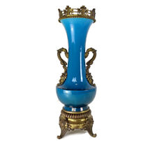 large J. Massier for Vallauris blue ceramic Vase Urn with Bronze details Gorgeou picture