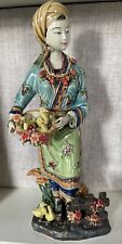 Vintage Wucai Style Porcelain Pottery Ceramic Lady Figurine with Ducklings 12” picture