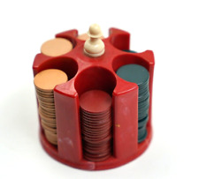 Vintage Swirled Red Mini Pawn Poker Chip Holder Caddie W/ Clay Poker Chips picture