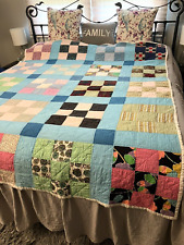 Vintage PATCHWORK Piece quilt 68X84 pic on king bed 1 mini patch need BOHO RETRO picture