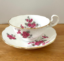 Radfords English Bone China Pink Berries Conifer Pine Branch Teacup Saucer 7310N picture