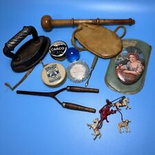 Mixed Lot of Small Antiques Primitives & Old -tamper, Curling Iron, Tape Measure picture