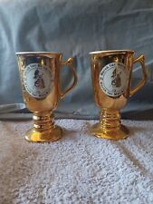 Vintage Pair of 1970 March For MacArthur Irish Coffee Mugs - Gold Hall 1273... picture