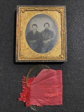 Rare Civil War Soldier And Brother With Hair Sample Antique Tintype Photo picture