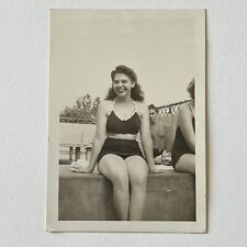 Vintage Snapshot Photograph Beautiful Young Woman In Bathing Suit Great Note picture