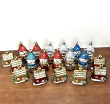 Set of 19 Vintage Christmas Plastic Glitter Holiday Ornaments, Snowman & Houses picture