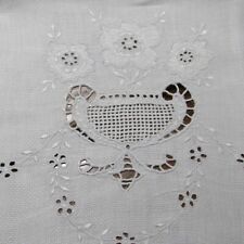 Antique Cotton Hand Kitchen Towel Eyelet Embroidery Urn Flowers  34 x 23