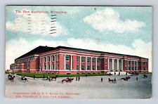 Milwaukee WI-Wisconsin, New Auditorium Horses & Carriages Vintage c1912 Postcard picture