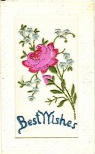 Beautiful Cross-stitched Pink and Blue Flowers, Best Wishes Postcard picture