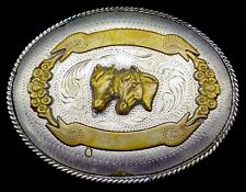 Horses Cowboy Cowgirl Filigree Handcrafted Vintage Belt Buckle picture