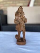 Vintage Hand Carved Wood Sculpture Man Pipe Hunting Sack Animals 10 1/2” Rustic picture