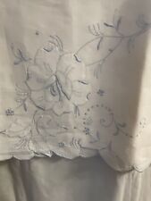 2 Vintage Hand Embroidered Blue & White Pillowcases Heavy Soft Cotton King Size picture