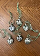 Set Of 6 Mini Mercury Glass Kugel Vintage Style Heart Ornaments Blue Valentines picture