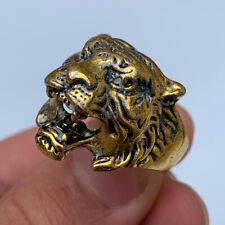 Ancient Old Solid Bronze Antique Ring Roman Gold Lion Head Artifact Rare picture