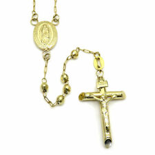 Mens 10K Yellow Gold 3MM Mary Jesus Crucifix Rosary Chain Necklace Pendant 26
