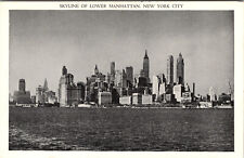 New York City NY Skyline Of Lower Manhattan Chrome Postcard Black & White picture