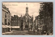 Chichester England, Market Cross, Clock Tower, Boys, Vintage c1905 Postcard picture