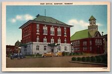 Newport Vermont Post Office Building Streetview Old Cars Linen Postcard picture