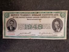 1948 Dewey ~ Warren Dollar Certificate Republican Finance Committee Of PA picture