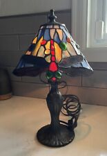 Vintage Tiffany Style Stained Glass Small Table Lamp Dragonflies picture