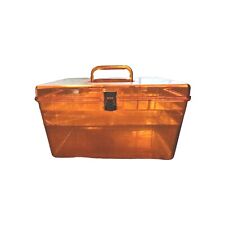 Vintage WIL-HOLD Wilson Plastic Amber Orange Translucent Sewing Box 2 Trays USA picture
