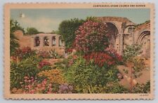 Campanario Stone Church Garden San Juan Capistrano California CA 1934 Postcard picture
