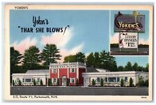 c1950 Yoken's Thar She Blows View Restaurant Portsmouth NH Advertising Postcard picture