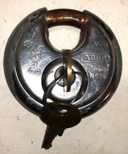 VINTAGE ABUS LOCK CO GERMANY DISKUS STAINLESS STEEL LOCK NO. 24  2 MATCHING KEYs picture