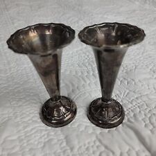 Pair of Dept 56 Vintage Silver Plated over Brass Trumpet Vases Weighted 4.5