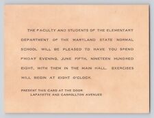 Towson Maryland State Normal School Invitation 1908 Small Card Size Antique picture