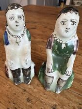 Antique Middle Eastern Pair of Ceramic Painted Folk Figures-early 18th C picture