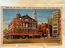 VINTAGE POST CARD-FANEUIL HALL CUSTOM HOUSE & STATUE OF SAMUEL ADAMS-BOSTON, MA picture