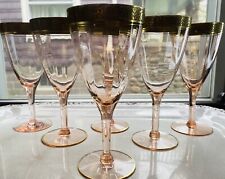 1930's Art Deco Pink Gold Encrusted Water Goblet Tiffin Rambler Rose Glass-8 picture