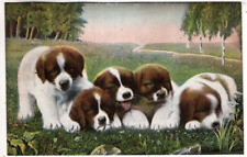 ANTIQUE Postcard     FIVE ADORABLE PUPPIES RELAXING IN THE SUN picture