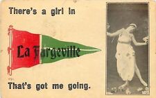 A Girl Has Me Going in: La Fargeville New York~Lady Poses~1924 Pennant Postcard picture