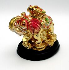 VINTAGE FENG SHUI 3 LEGGED MONEY FROG ON ELEPHANT ORNATE GOLD TONE WITH JEWEL picture