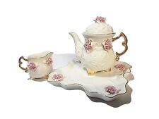 4- Piece (missing sugar bowl) Pink Roses Porcelain Tea Set Cracker Barrel. picture