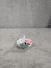 Vintage Mini Fine Porcelain Flower Basket with White & Pink Flowers picture