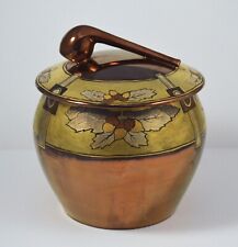 ANTIQUE LIMOGES FRANCE TOBACCO JAR LUSTER BROWN GOLD HAND PAINTED ACORN picture