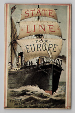Postcard State Line Steamer Ship Sailing Vessel Ocean Sea View Reprint picture