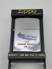 VINTAGE ZIPPO USS THEODORE ROOSEVELT  BRUSHED CHROME LIGHTER NEW IN BOX RARE picture