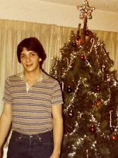 1X Photograph Handsome Man Posing With Decorated Christmas Tree 1980's picture