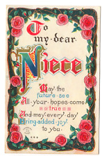 To My Dear Niece Vintage Greeting Postcard HIR Rose Border picture