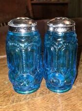 Vintage 1960s LE Smith Moon & Star Blue Glass Salt and Pepper Shaker Set picture